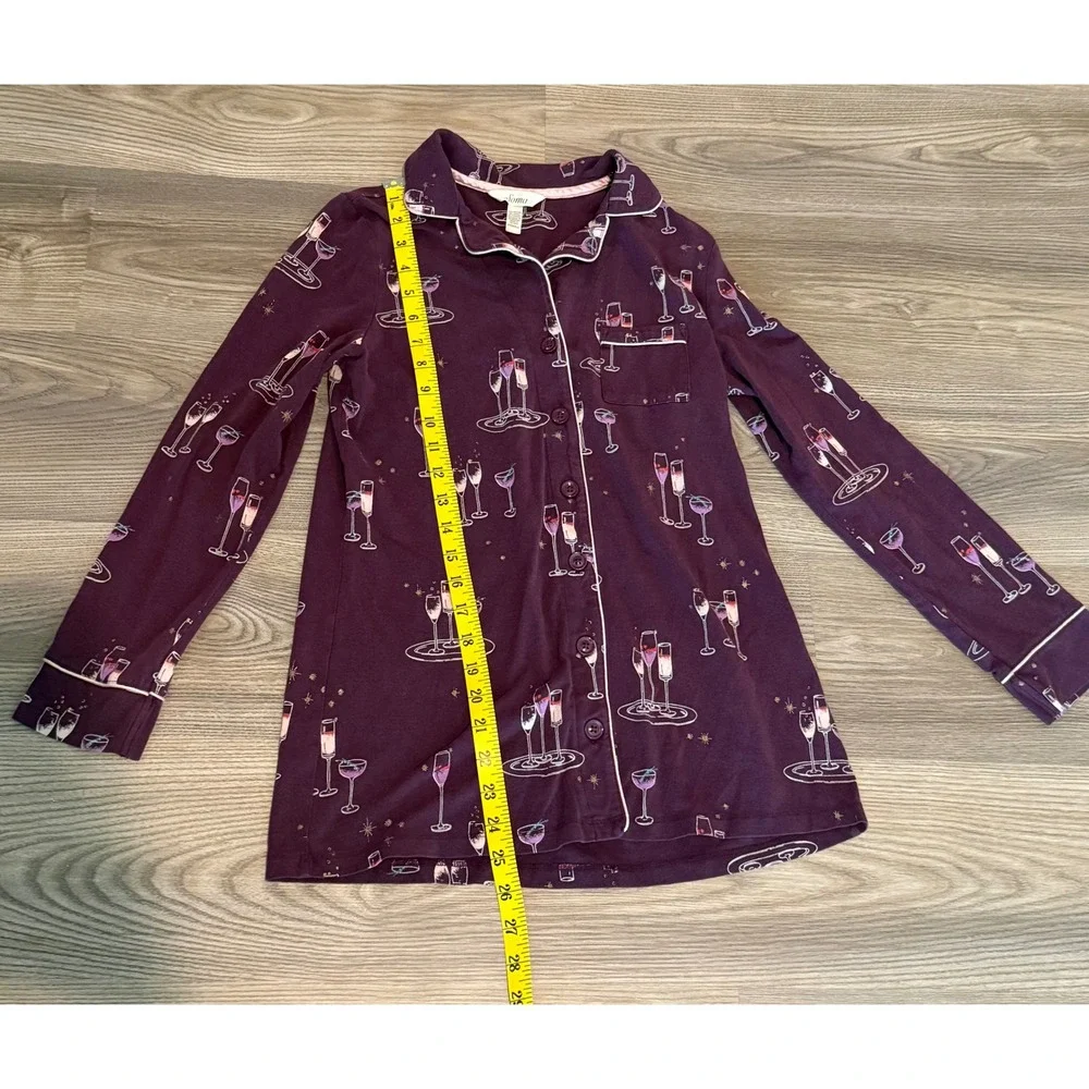 Soma Intimates Purple Champagne Glass Pajama Set Womens XS Long Sleeve Pants 2PC